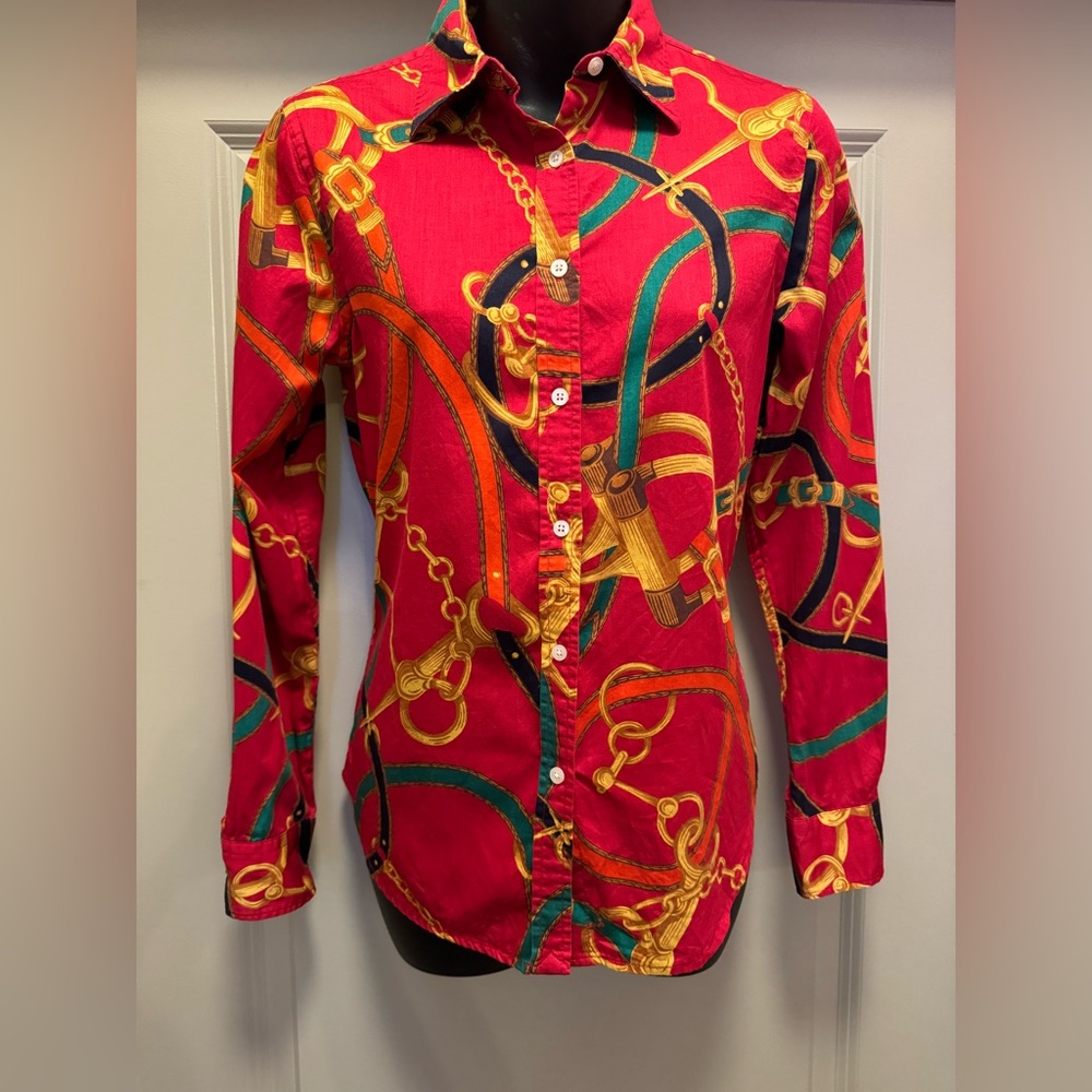 Lauren Ralph Lauren Red Chain Print Button-Down Shirt